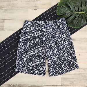 Spanx Sunshine Shorts 10" Bermuda Navy Blue Painted Polka Dot Medium